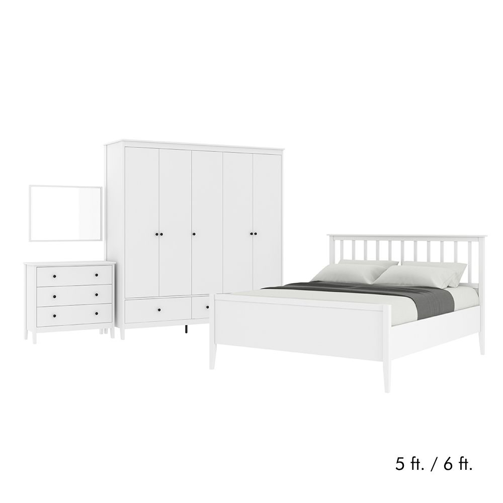 INDEX LIVING MALL ชุดห้องนอน รุ่นซานโตรินี (เตียง, ตู้เสื้อผ้า 5 บาน, ตู้ 3 ลิ้นชัก, กระจกเงา) - สีขาว