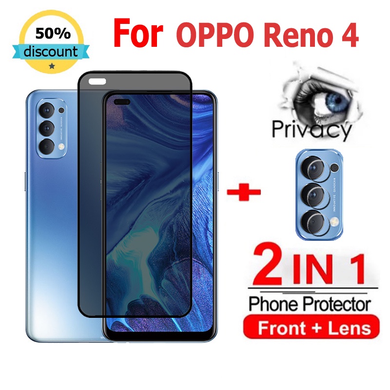 2 in 1 ฟิล์ม OPPO Reno 4 5 ฟิล์มกระจกนิรภัยกันรอยหน้าจอ กันส่อง กันรอยกล้อง เพื่อความเป็นส่วนตัว สําหรับ OPPO Reno 10 8T 7 6 5 7z 8z 6z 7 Pro SE 7Pro 6Pro 5Pro 5G