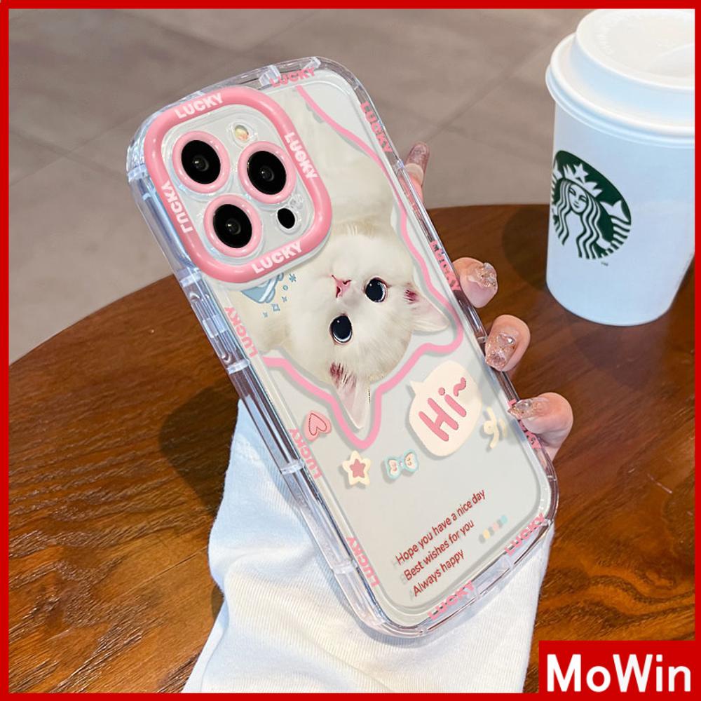 Mowin - เข้ากันได้สำหรับ เคสไอโฟน11 เคส iphone 11 15 pro max กรณีสดใสเงาถุงลมนิรภัยกันกระแทกนุ่ม TPU น่ารักตลกการรักษาแมวสีขาวเข้ากันได้กับ iPhone 14 PRO MAX 13 12 XR XS 7 พลัส 8 พลัส