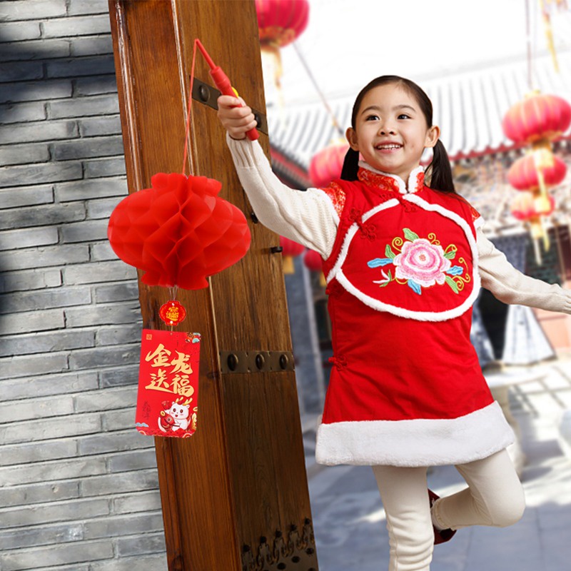 โคมไฟกระดาษ รูปรังผึ้ง ประดับพู่ยาว สีแดง สไตล์จีนดั้งเดิม สําหรับตกแต่งบ้าน เทศกาลปีใหม่ DIY - รูปที่ 4