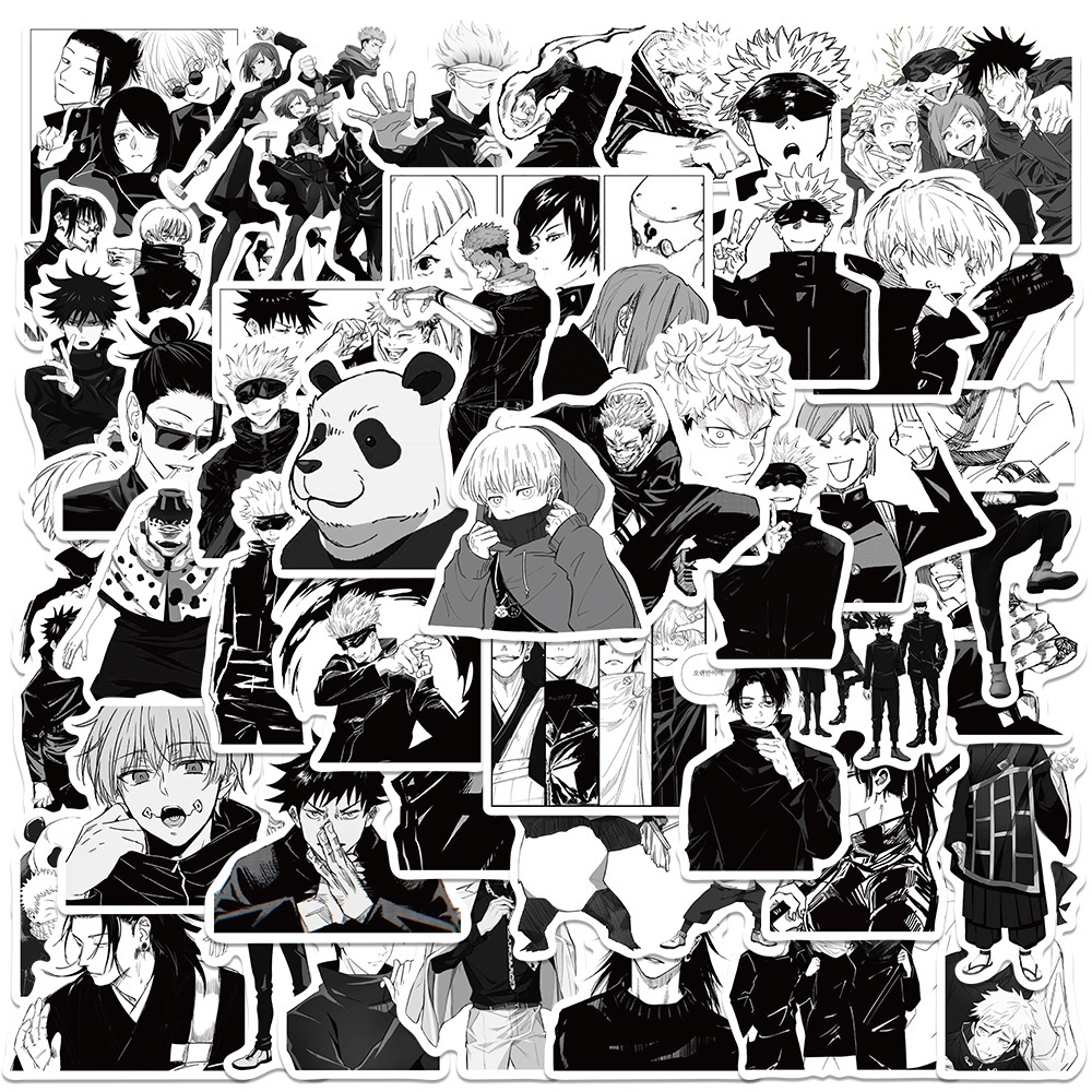 สติกเกอร์ PVC กันน้ํา ลายการ์ตูนอนิเมะ Jujutsu Kaisen สีดํา และสีขาว จํานวน 50 ชิ้น