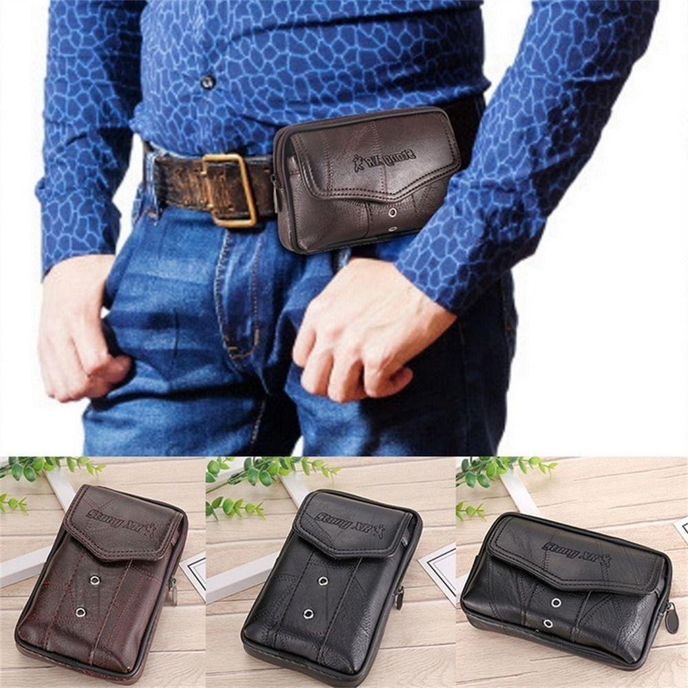 Yunhi Belt Wallet, Leather Large Capacity Mobile Phone Bag, Solid color Running Pouch