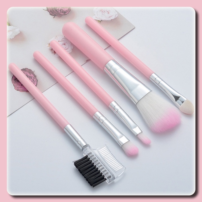 5ชิ้น เซ็ตแปรงแต่งหน้า ขนนุ่ม คุณภาพสูง สีชมพู ร้านไทย เตรียมจัดส่งสินค้า