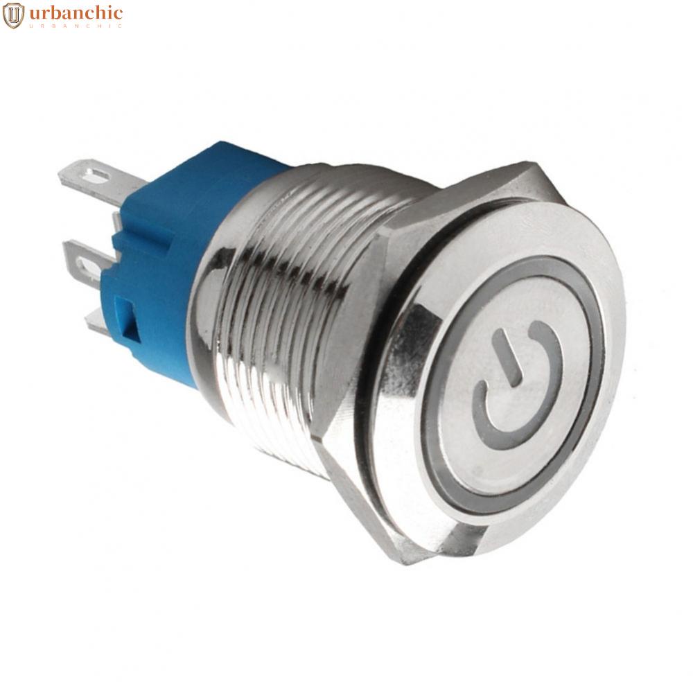 สวิตช์ปุ่มกด 220VAC สวิตช์ปุ่มกด LED รีเซ็ตตัวเองชั่วขณะ