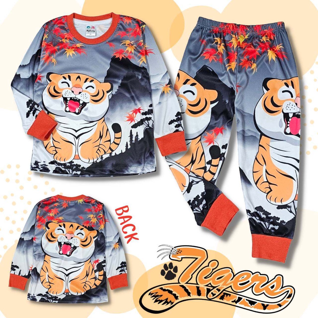 TG0937 ชุดเด็ก เสื้อแขนยาว+กางเกงขายาว ผ้าไมโครเกรดA ลายการ์ตูน เสืออ้วน เสื้อผ้าเด็ก ชุดนอนเด็ก ชุดเด็กลายการ์ตูน