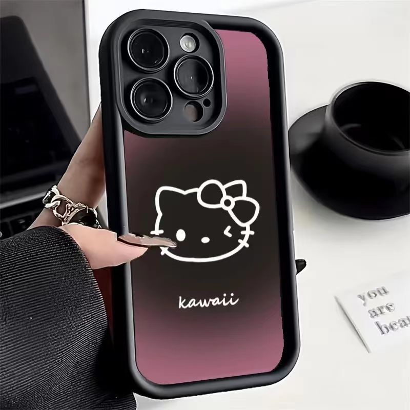 เคสโทรศัพท์มือถือนิ่ม ลายเฮลโลคิตตี้ สีม่วงเข้ม สําหรับ iPhone 14 11 Pro Max 13 15 Pro 12Mini XS Max XR XS SE 2020 6 6S 8 7 Plus