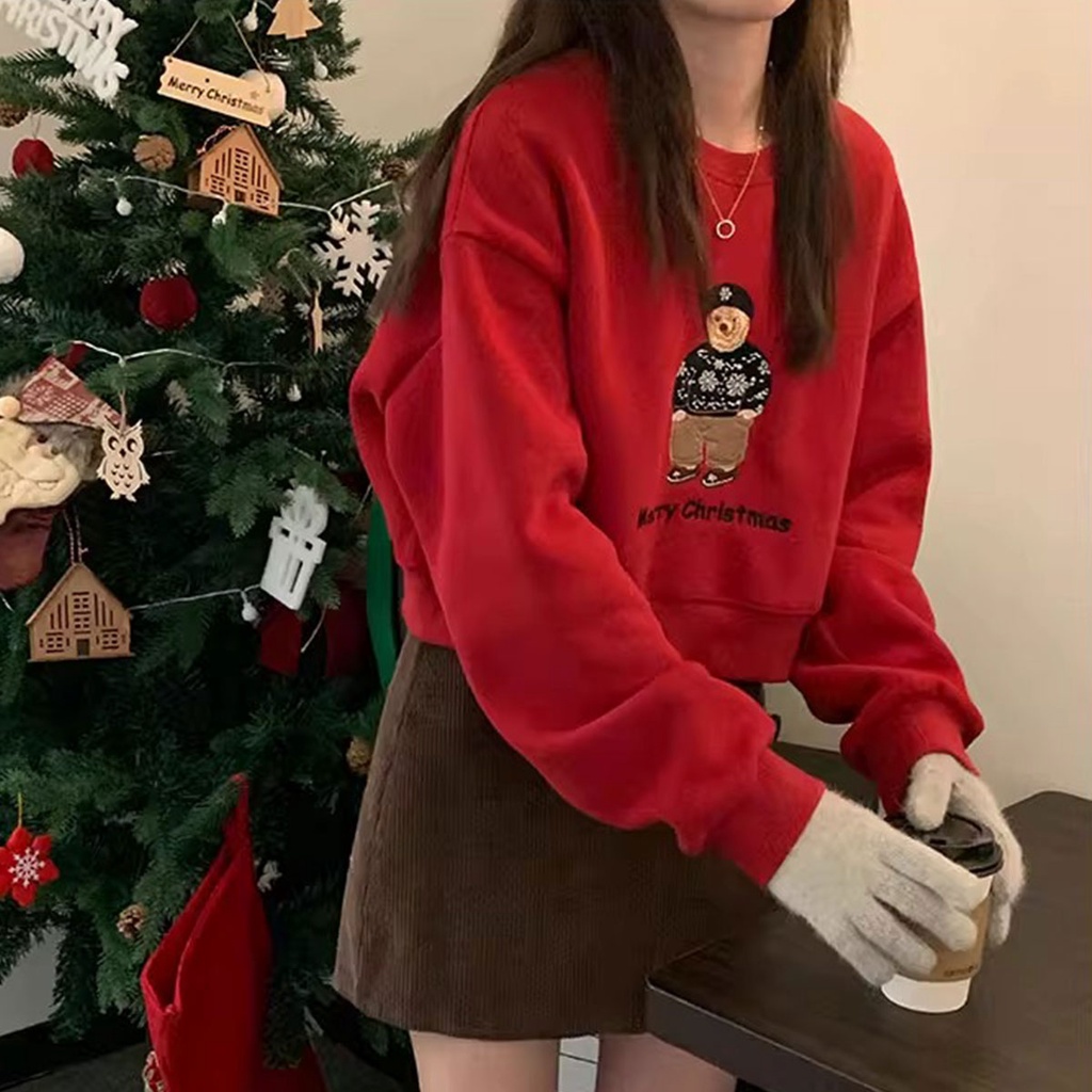 เสื้อแขนยาวคาดิแกนลายหมีสวมใส่สบาย