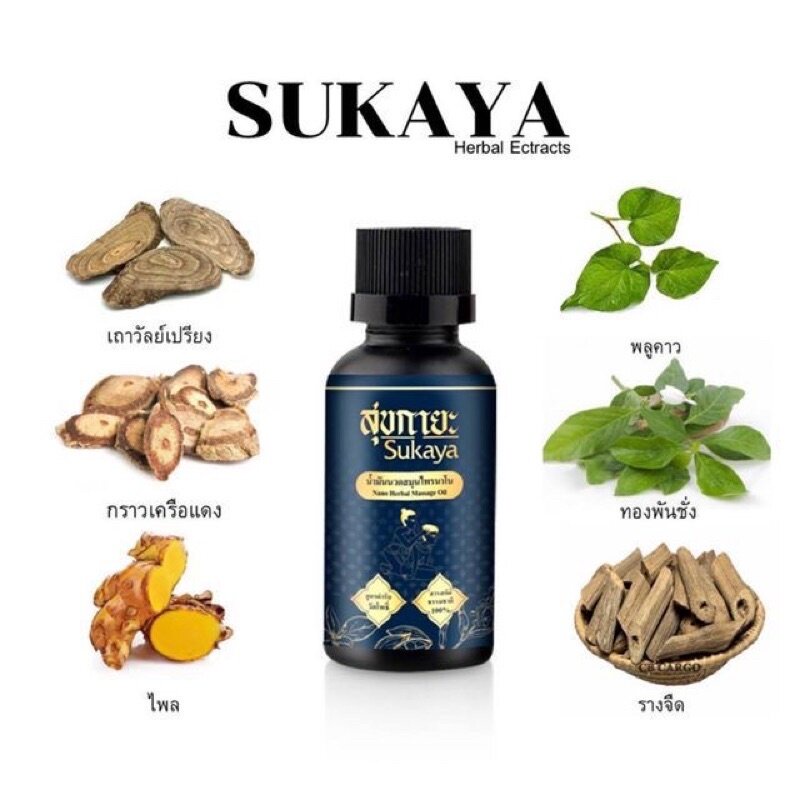 สุขกายะ Sukaya ยานวด น้ำมันนวด กลิ่นกาสะลอง ตำรับวัดโพธิ์ โปร5ขวด+ยาดม1เซ็ท