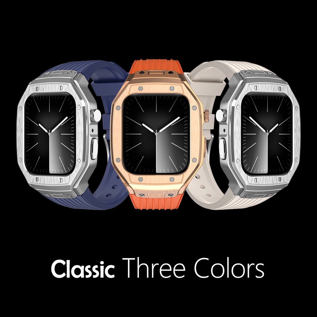 เคสอัลลอย หรูหรา พร้อมสายคล้อง TPU สําหรับ iWatch 45 มม. 44 มม. สําหรับ iWatch 9 8 7 6 5 4 DIY