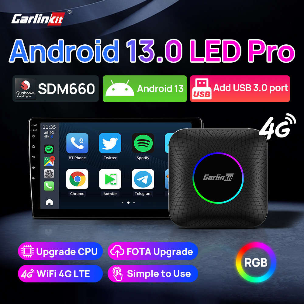 ใหม่ CarlinKit CarPlay Ai Box 8+128GB Android 13 SDM660 Octa-Core Wireless CarPlay Android Auto WiFi GPS 4G LTE