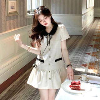 【XS-5XL】 มินิเดรส ดีเทลเเต่งโบว์ ใส่เดท โทนสีพื้นมินิมอล เดรสสาวอวบ ดีไซส์พรางหุ่น สำหรับสาวพลัสไซซ์
