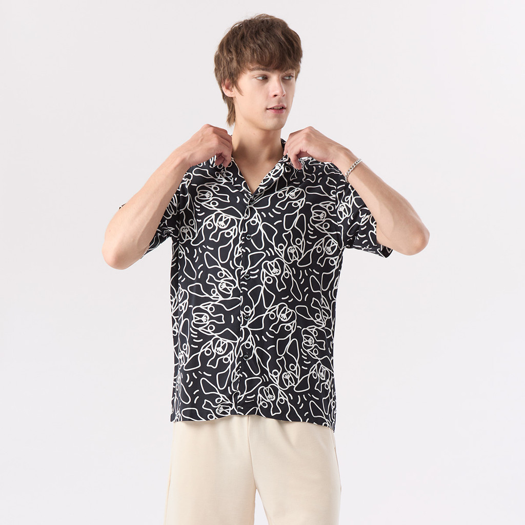 ESP เสื้อเชิ้ตฮาวาย เฟรนช์ชี่ ผู้ชาย สีดำ | Frenchie Hawaiian Shirt | 04060