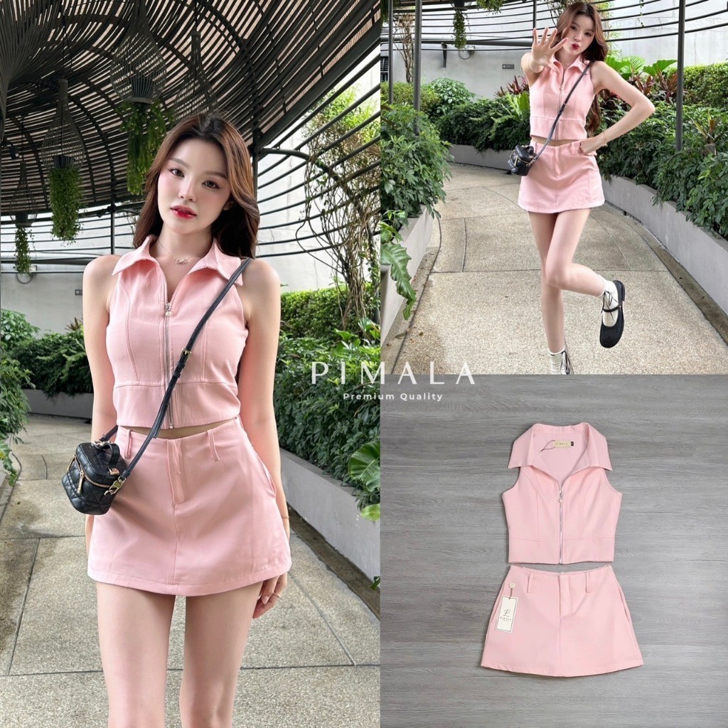 Mom.ss (พร้อมส่ง) pimala70 เซ็ทเสื้อคอปกทรงเก๋ซิปรูดด้านหน้าเปิดมากเปิดน้อยรูดได้เลยค้า  สวยๆ mom.sh