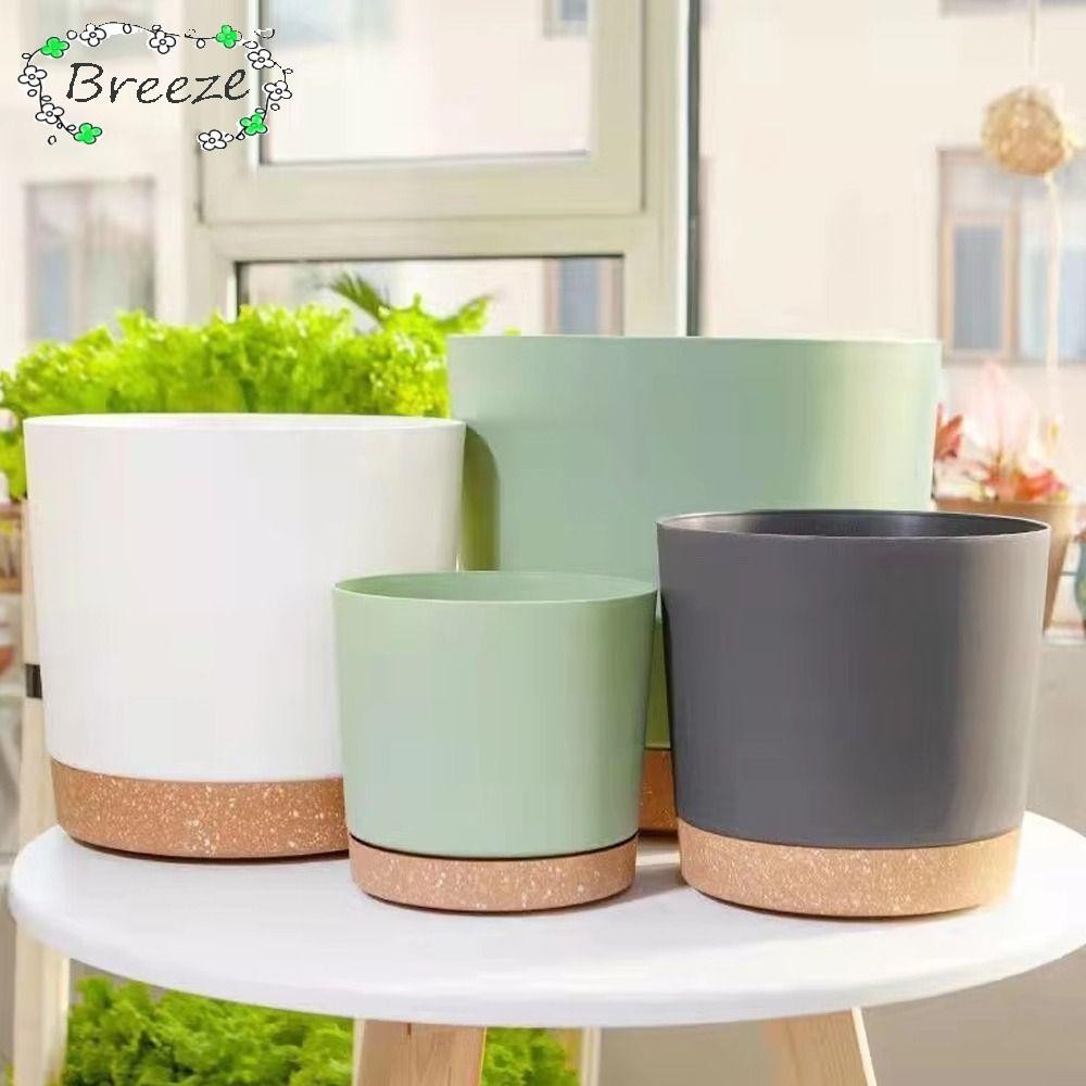 Breeze กระถางต้นไม้, พลาสติกแยกออกแบบบอนไซกระถางดอกไม้, ในร่มพร้อมถาดระบายน้ํา Circular Succulent Planter กระถางดอกไม้ตกแต่งบ้าน