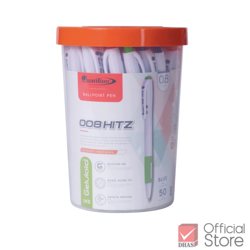 ในไทย Quantum ปากกา ปากกาน้ำเงิน ปากกาโหล ปากกาลูกลื่น เจลโล่พลัส 008 Hitz น้ำเงิน 0.8 จำนวน 50 ด้าม