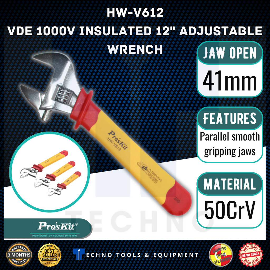 ProsKit HW-V608 / HW-V610 / HW-V612 VDE 1000V ฉนวน 8" 10" 12" ประแจเลื่อน - 100% ใหม่และ