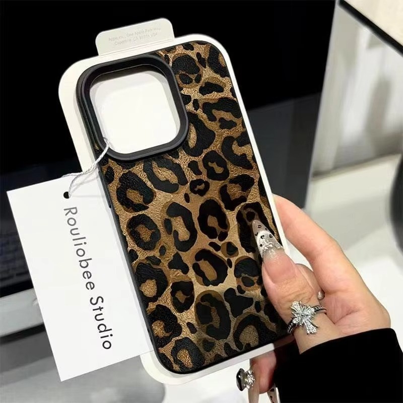 Ins สีน้ําตาลเสือดาวพิมพ์เคสโทรศัพท์สําหรับ iPhone 16 Pro Max 15 14 Plus 13 12 11 XR XS Max 16 ลิ้นจี่รูปแบบ Soft TPU Cover