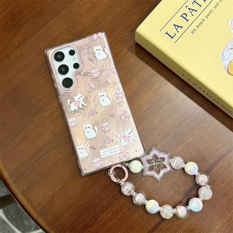 เคสโทรศัพท์ ปกเคส น่ารัก เคสโทรศัพท์ Samsung S24 Ultra การ์ตูนดอกไม้ แมวขาว เหมาะสำหรับเคสโทรศัพท์ Samsung S23/25 Plus