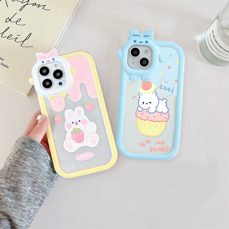Case for iPhone 11 12 13 14 15 Pro Max 8/7 14/15 Plus X/XS Max SE ลายการ์ตูนมอนสเตอร์ ประดับโบว์ เคสเคลือบนิ่ม