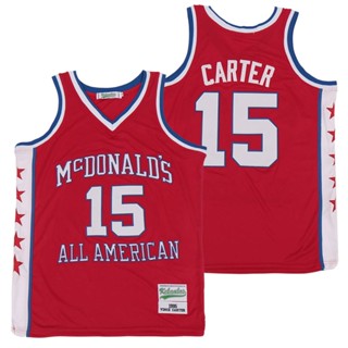 เสื้อกีฬาบาสเก็ตบอล ลายทีม Ani No.15 Vince Carter Mcdonalds สีแดง สไตล์อเมริกัน พลัสไซซ์ สําหรับผู้ชาย และผู้หญิง