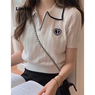 Lovito เสื้อถักลําลอง สีตัดกัน สําหรับผู้หญิง LNE21175 (สีขาว/ดํา)