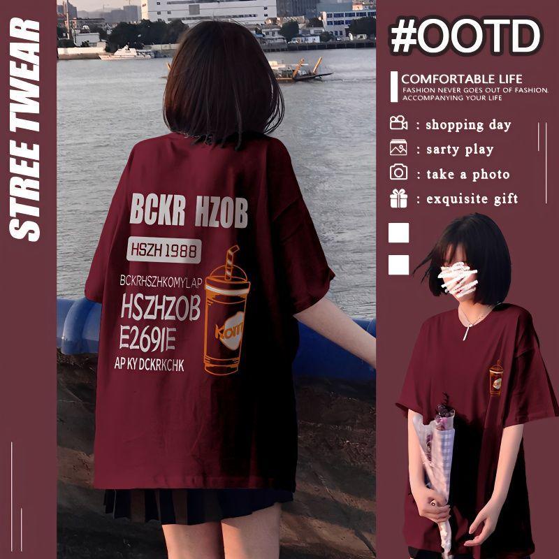 เสื้อยืดแขนสั้น ผ้าฝ้าย 100% พิมพ์ลายตัวอักษร แฟชั่นฤดูร้อน สไตล์อเมริกัน สําหรับผู้หญิง