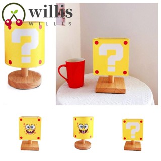 Willis โคมไฟตั้งโต๊ะ Mario, Super Mary Mario Bros Mario Night Light, Creatve Question Mark Wood Cloth SpongeBob Bedside