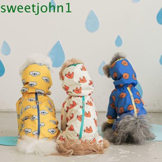 Sweetjohn เสื้อแจ็กเก็ตกันฝน โพลีเอสเตอร์ พิมพ์ลาย สี่ขา กันน้ํา กันลม สีเหลือง สําหรับสัตว์เลี้ยง สุนัข แมว