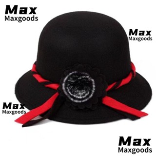 Maxg Fedoras หมวกโบลเลอร์ ผ้าขนสัตว์ ลายดอกไม้ สีพื้น หรูหรา แฟชั่นฤดูใบไม้ร่วง ฤดูหนาว สําหรับผู้หญิง