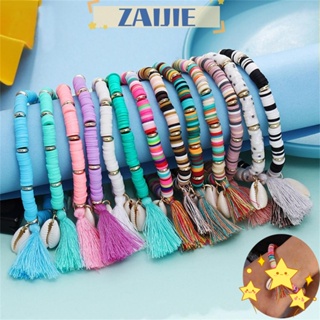 Zaijie24 สร้อยข้อมือลูกปัดเปลือกหอย สีทอง สีเงิน โบฮีเมียน ปรับได้ เครื่องประดับชายหาด แฮนด์เมด พร้อมพู่