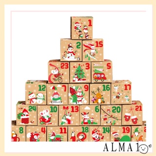 Alma กล่องกระดาษคราฟท์ ลายสโนว์แมน ซานตาคลอส DIY สําหรับตกแต่งบ้าน 24 ชิ้น