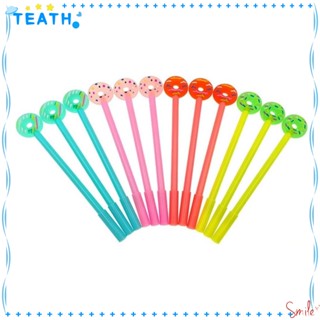 Teath ปากกาเจล หมึกสีดํา พลาสติก น่ารัก สีสันสดใส 12 ชิ้น ลูกกลิ้งมาร์กเกอร์ อุปกรณ์สํานักงาน