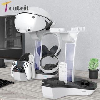 Tcuteit แท่นชาร์จจอยเกม LED PS5 PS VR2