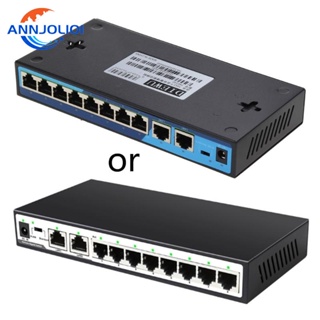 Ann สวิตช์เครือข่าย 10 พอร์ต 1000M Gigabit พร้อมฟังก์ชั่นแยก Vlan 8+2 Uplinks Rj45 กล่องแยกอีเธอร์เน็ต