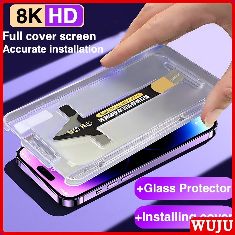 WUJU กระจกนิรภัยกันรอยหน้าจอ 8K Ultra HD ไร้ฝุ่น ความแม่นยําสูง สําหรับ ฟิล์ม ฟิล์มกระจก iPhone 17 16 11 12 13 14 15 Pro XS Max Plus X XR Air