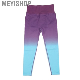 Meyishop Workout Athletic Pants Women Yoga Seamless Tummy Control Quick Drying Purple Blue L High Stretchy Waist for Jogging