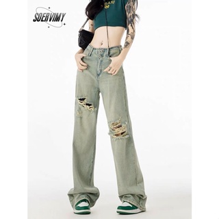 SOERVIMY กางเกงขายาว กางเกงยีสน์ผู้หญิง ทรงหลวม ๆ ตรง Retro Hip Hop Pants 2023 NEW Style WNK239065R 36Z230909