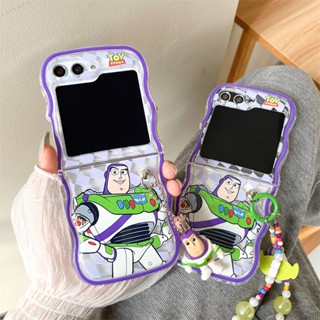 เคสโทรศัพท์มือถือแบบนิ่ม ใส กันกระแทก พร้อมสายคล้องข้อมือ ตุ๊กตาเอเลี่ยน Buzz Lightyear สําหรับ Samsung Galaxy Z Flip 5 4 3 5G Z Flip5 Flip4 Flip3