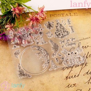 Lanfy ตราประทับซิลิโคนใส แบบนิ่ม ลายกวาง และสโนว์แมน สําหรับทําการ์ด แฮนด์เมด DIY