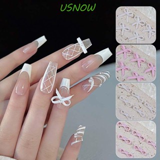 Usnow โบว์ริบบิ้นเรซิ่น สีชมพู สีขาว สําหรับตกแต่งเล็บ 5 ชิ้น ต่อชุด