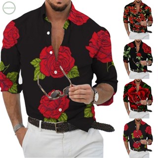 GORGEOUS~Mens Tops Male Print Rose Slim Fit T-Shirt Beach Button Comfortable Floral