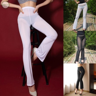 GORGEOUS~Pants Sexy Sheer Smooth Women Crothless Daily Flared Trousers High Waist