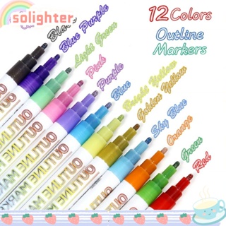 Solighter ปากกาไฮไลท์ เส้นคู่ ลายกราฟฟิตี้ คริสต์มาส 8 12 ชิ้น