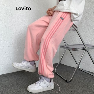 Lovito กางเกงขายาวลําลอง แบบผูกเชือก มีกระเป๋า สําหรับผู้หญิง LNA24212 (สีชมพู)