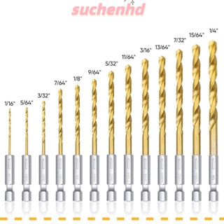 Suchenhd ชุดดอกสว่านเจาะ ก้านหกเหลี่ยม เหล็กไทเทเนียม ทอง ขาว 13 ชิ้น ก้านหกเหลี่ยม 1/16-1/4 135 องศา 13 ชิ้น ต่อชุด