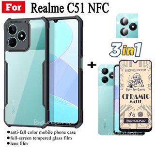 3in1 เคสโทรศัพท์มือถือ อะคริลิค TPU นิ่ม แบบใส กันกระแทก ปิดด้านหลัง สําหรับ Realme C51 C53 C55 C33 C35 C21Y C25Y C12 C15 C11