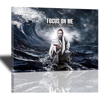 โปสเตอร์ผ้าใบ ลายพระเยซู Focus On Me Not The Storm สําหรับตกแต่งผนังบ้าน