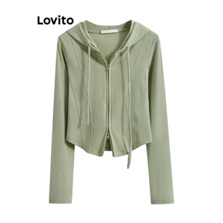 Lovito เสื้อแจ็กเก็ตลําลอง มีซิป สําหรับผู้หญิง LNE17161 (สีเขียว)