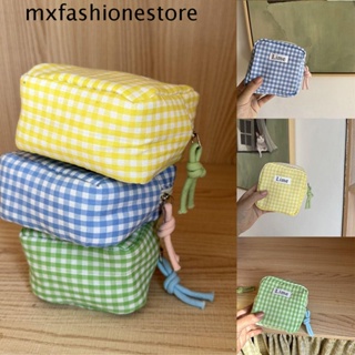 Mxfashione กระเป๋าเครื่องสําอาง ผ้าฝ้าย ลายสก๊อต น่ารัก สไตล์เกาหลี จุของได้เยอะ สีแคนดี้ สําหรับผู้หญิง