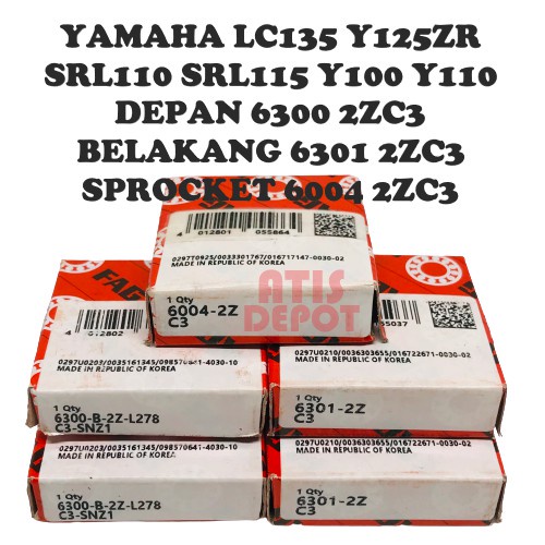 FAG รถจักรยานยนต์ Roda แบริ่ง LC135 Y125ZR SRL110 SRL115 Y100 Y110 6300 2ZC3 6301 2ZC3 6004 2ZC3 Al-